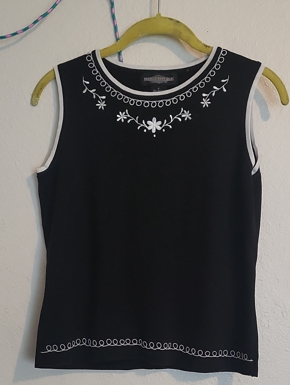 Black Embroidered Sleeveless Tank Top